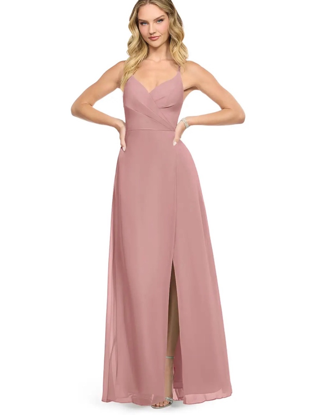 Azazie Dusty Rose Spaghetti Strap V-Neck Gown
